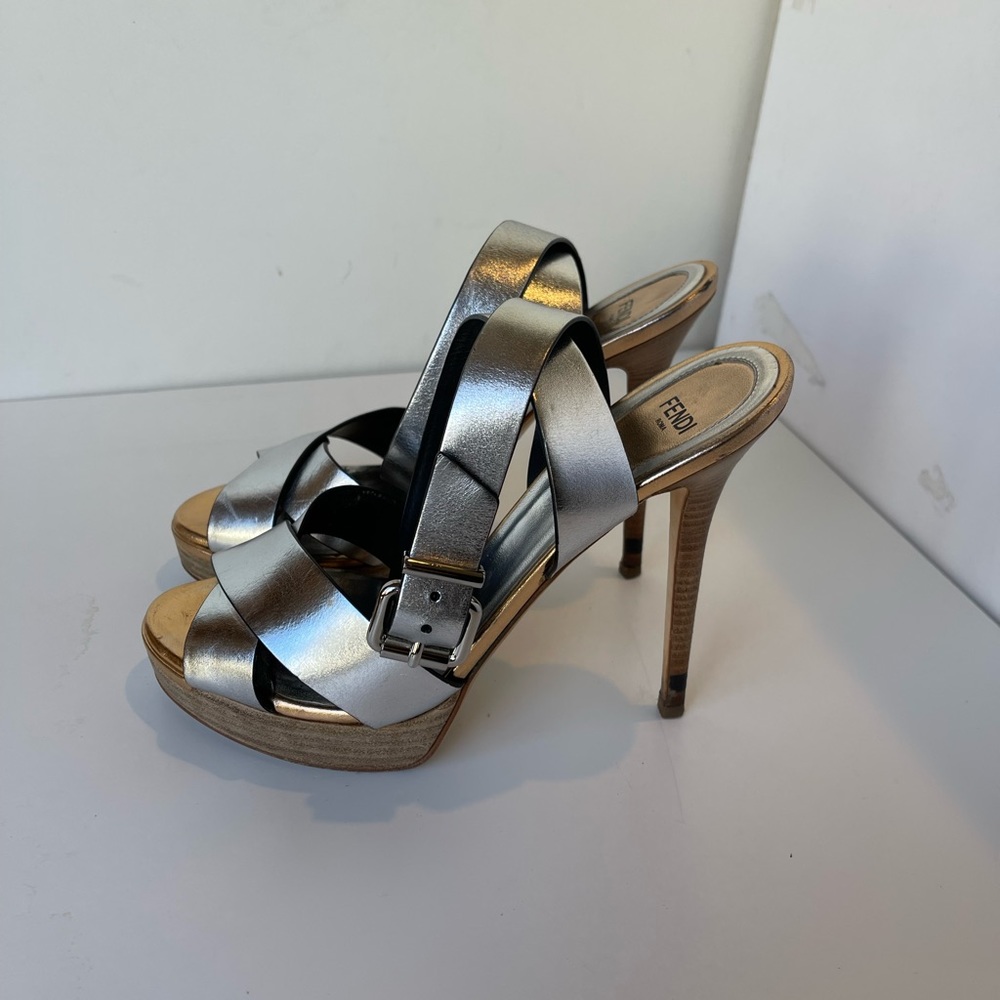 Fendi platform heels in silver leather